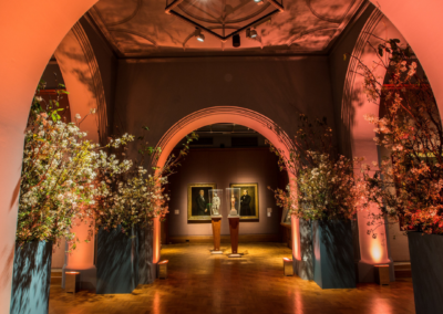 Entry to museum/exhibition with dried flowers on entry